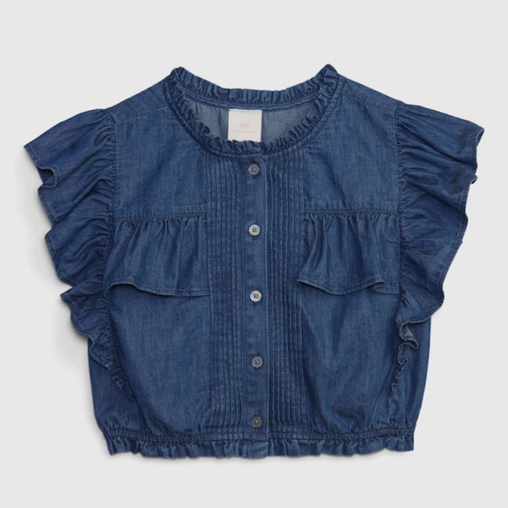 Gap × Love Shack Fancy Kids Denim Ruffle Button-Front Top XS 4-5 free shipping